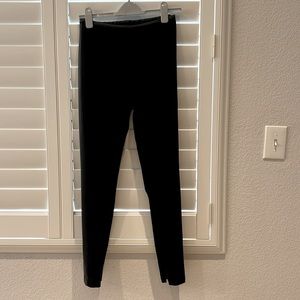 Per Se black stretchy pants with faux leather stripes